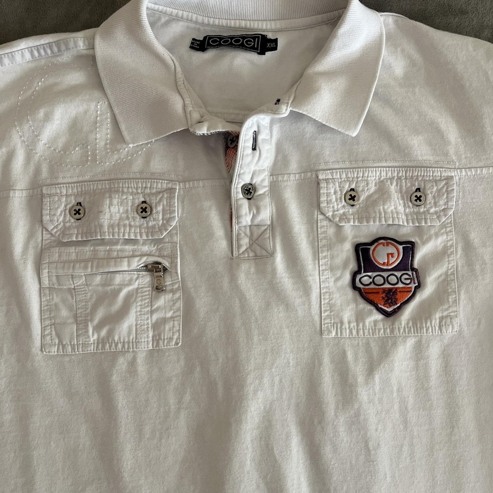 Vintage Coogi Men's Polo Size XXL Button Pockets Zip‎ White